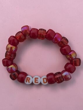 Kids Red Beaded Stretch Bracelet - Letter Accent
